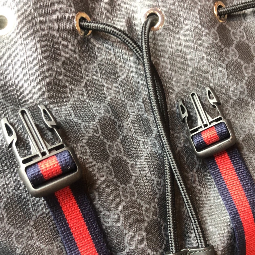 GUCCI GG SUPREME Soft Sided Coated Canvas Leather Black and Grey Backpack COA - Picture 8 of 17